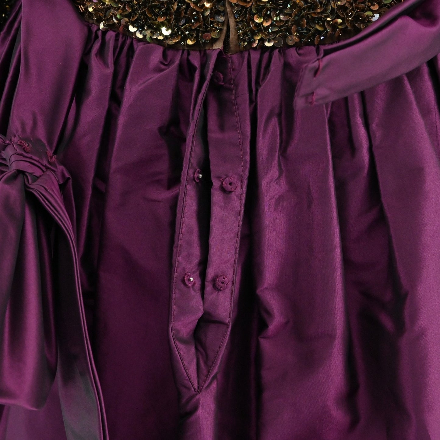 Vtg 60s Victoria Royal Beaded Evening Gown Dress Size 10 Silk Purple Taffeta Bow