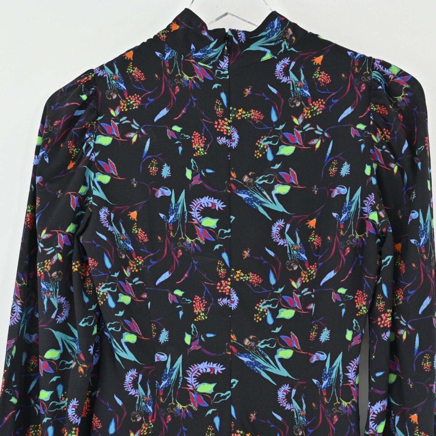 TANYA TAYLOR Dress Size 0 Clarisse Mini Black Floral Silk High Neck Long Sleeve