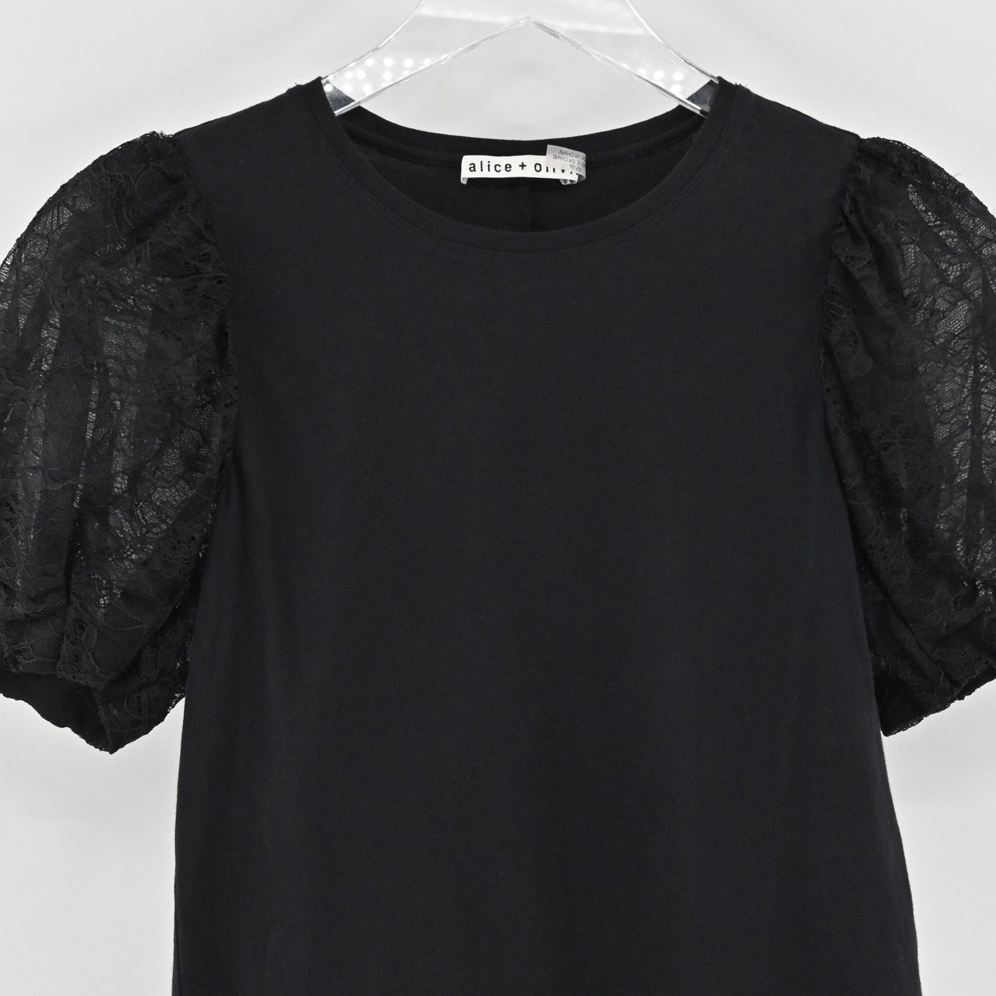 Alice Olivia Womens Posey Top Size XS Black Lace Silk Puff Sleeve Chic Blouse