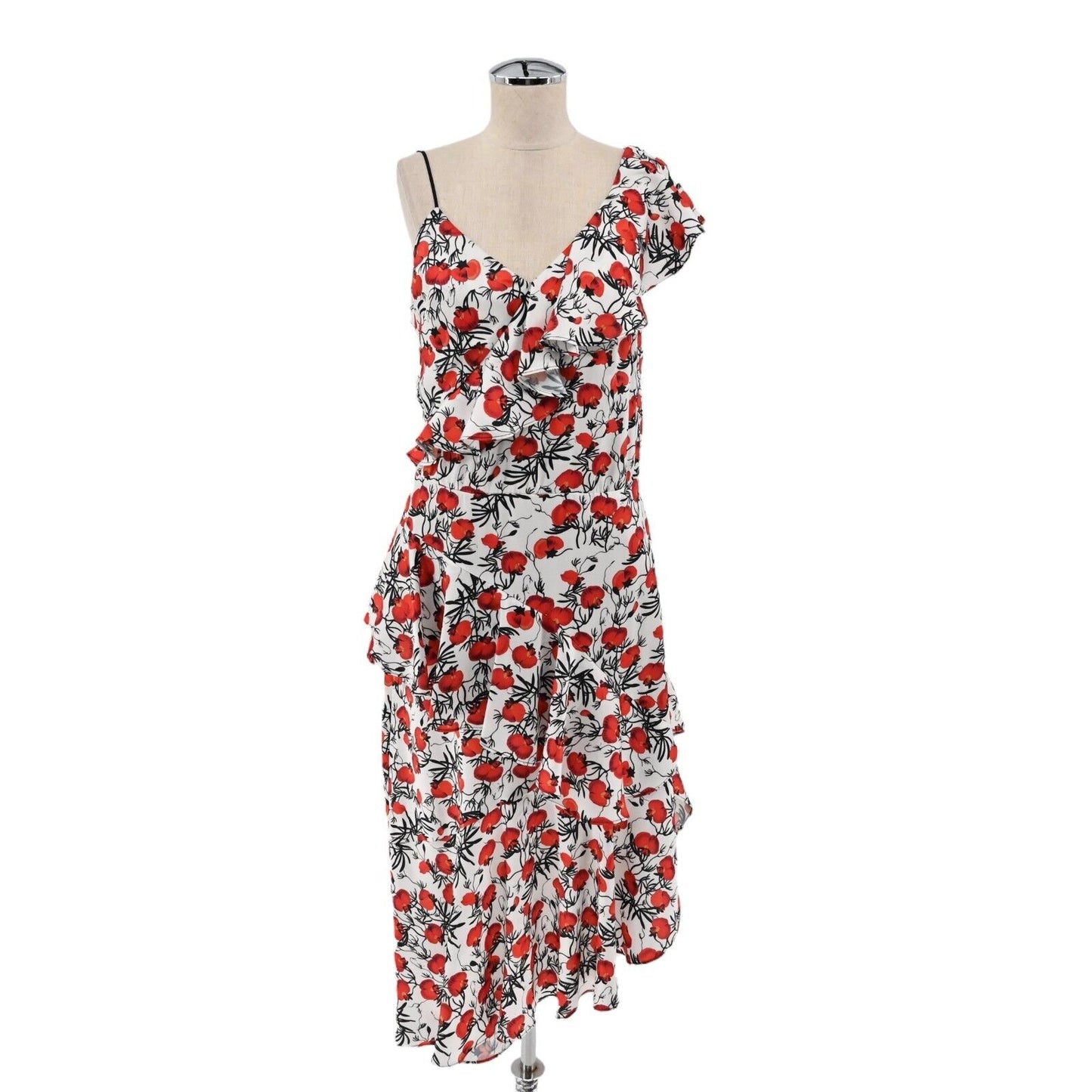 DELFI COLLECTIVE Dress Womens Sz S Zarina Midi Multi Floral Print Ruffle Detail