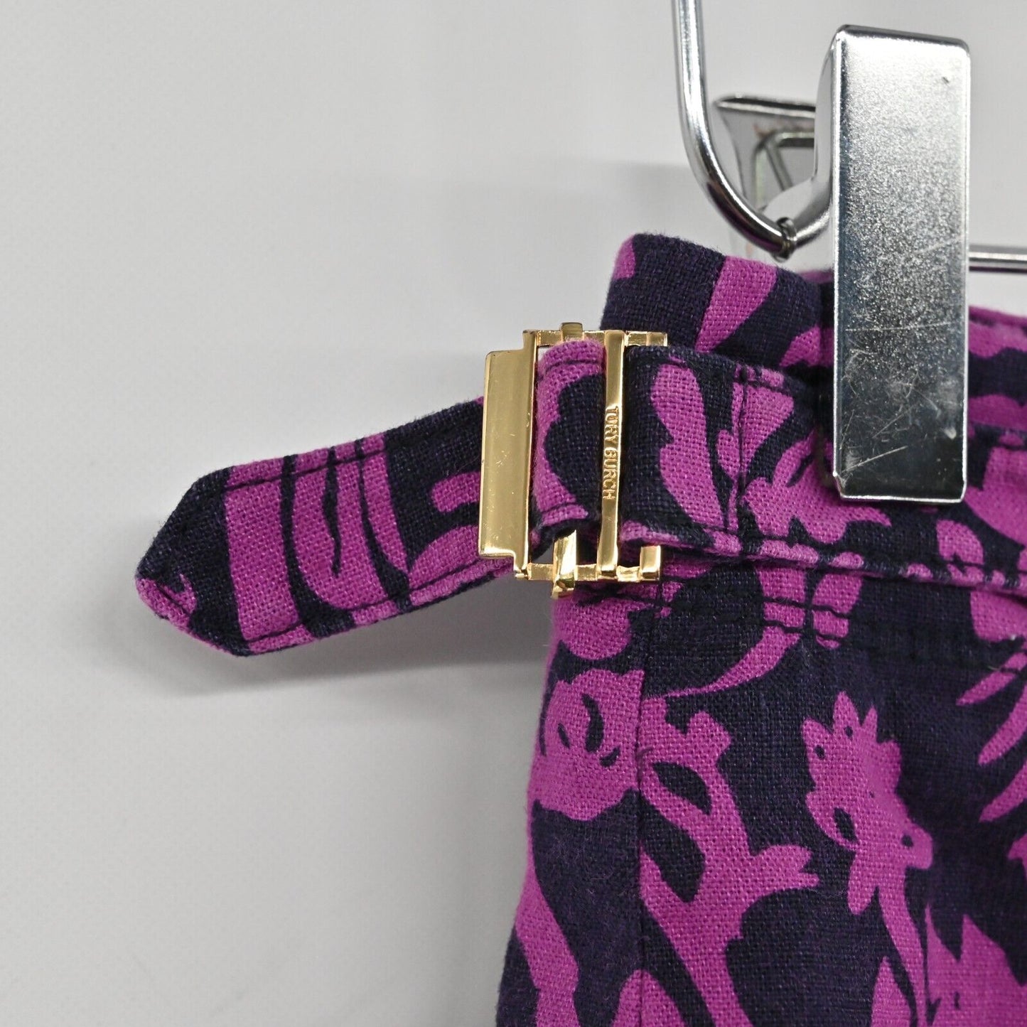TORY BURCH Shorts Womens Size 0 Cotton Linen Blend Purple Navy Floral Print