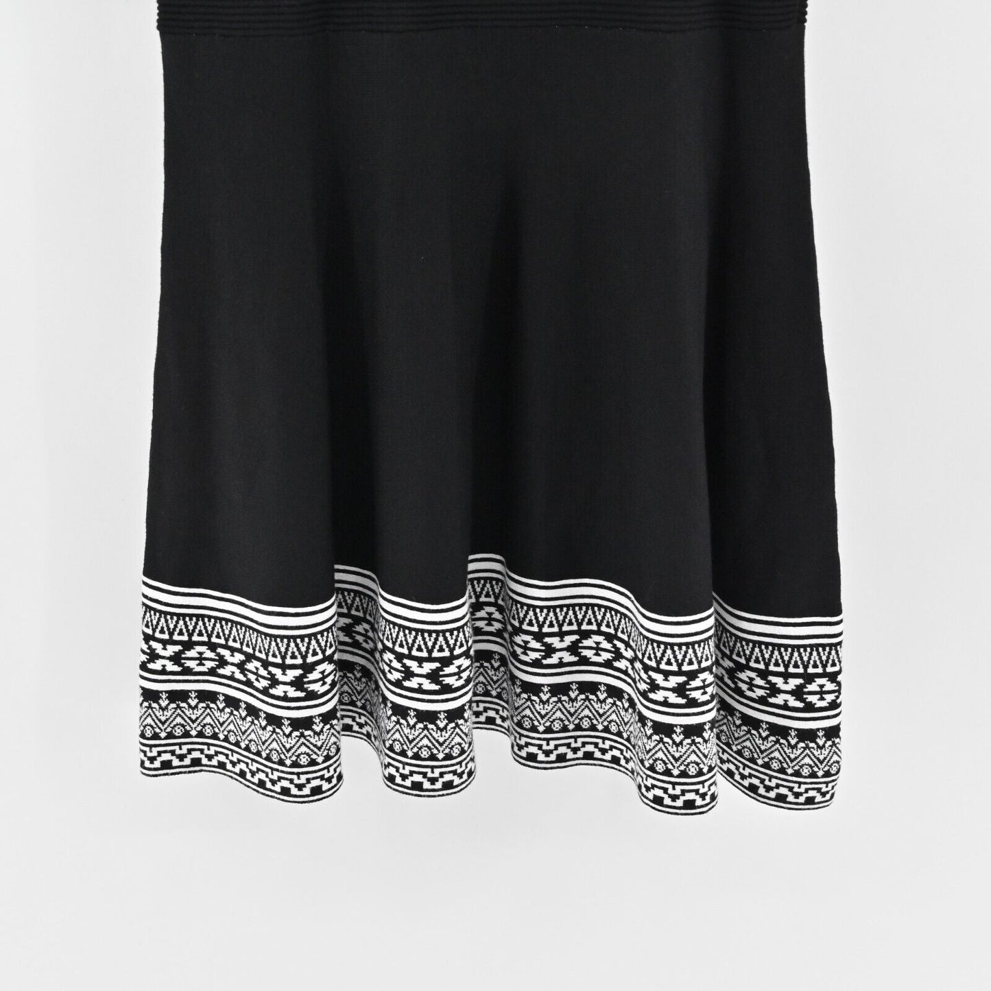 NINA LEONARD Dress Size XL Fit Flare Sweater Mini Black White Trim Scoop Neck