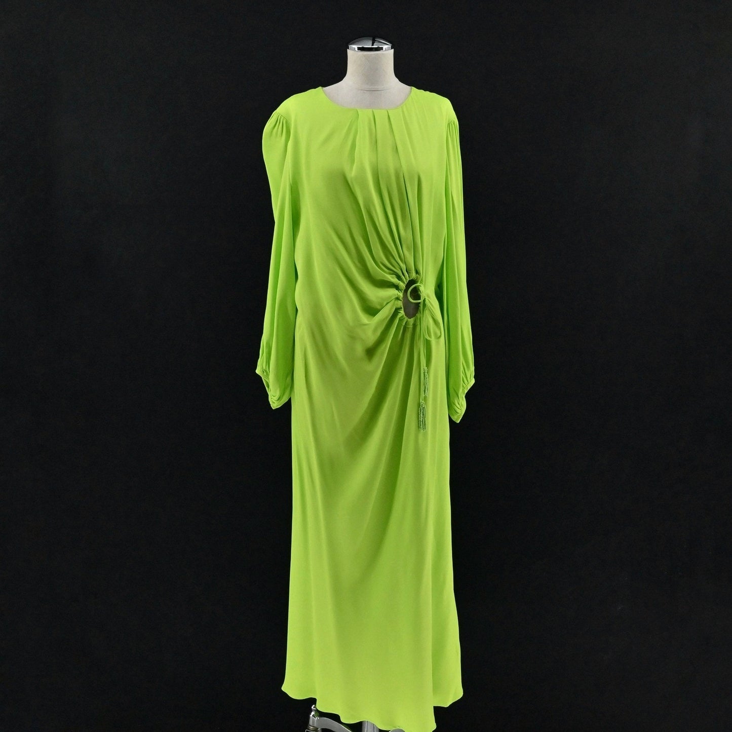 FARM Rio Lime Green Midi Dress Size 1X Cut Out Detail Long Sleeve Dopamine Boho