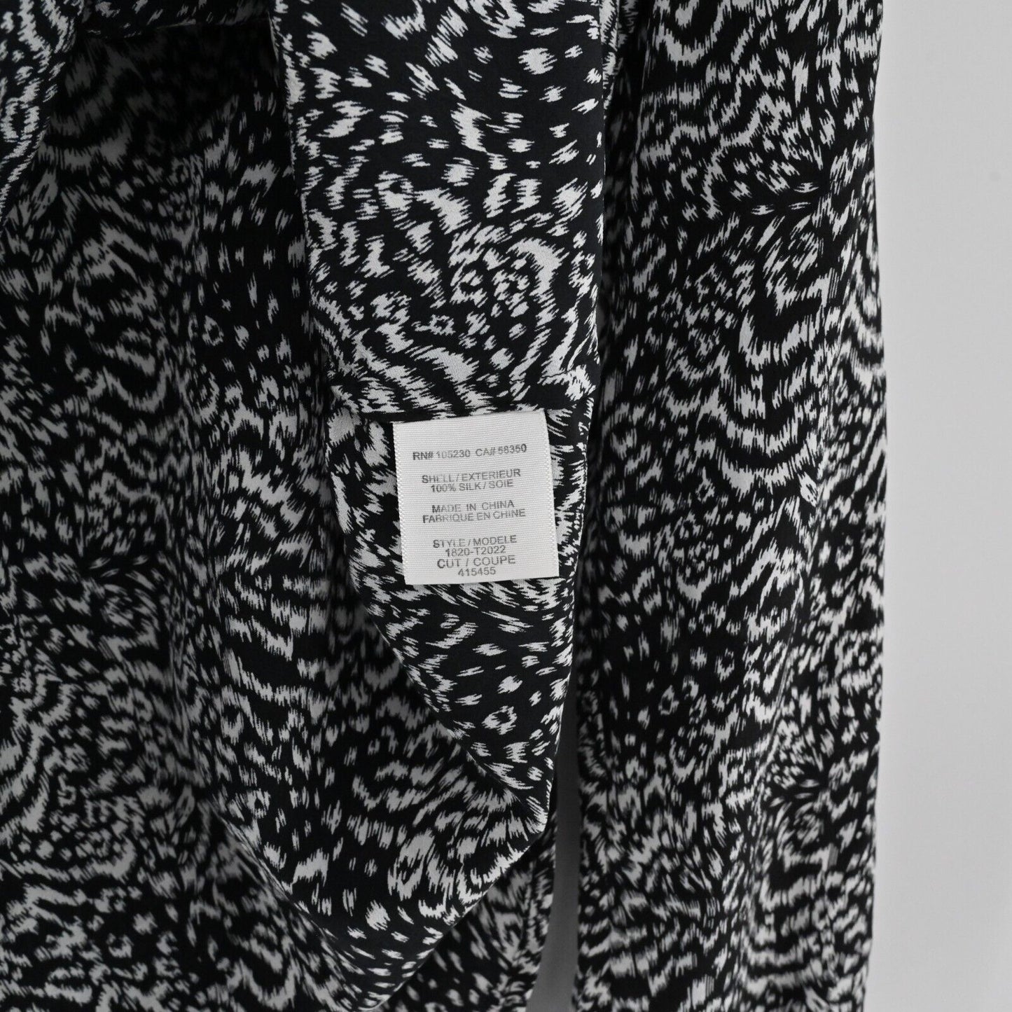 JOIE Top Womens Sz S Padma Silk Brushstroke Animal Print Long Sleeve Black White