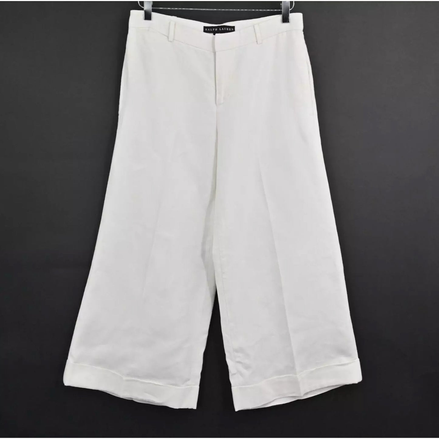 RALPH LAUREN Black Label Pants Womens Sz 6 White Linen Blend Cropped Wide Leg