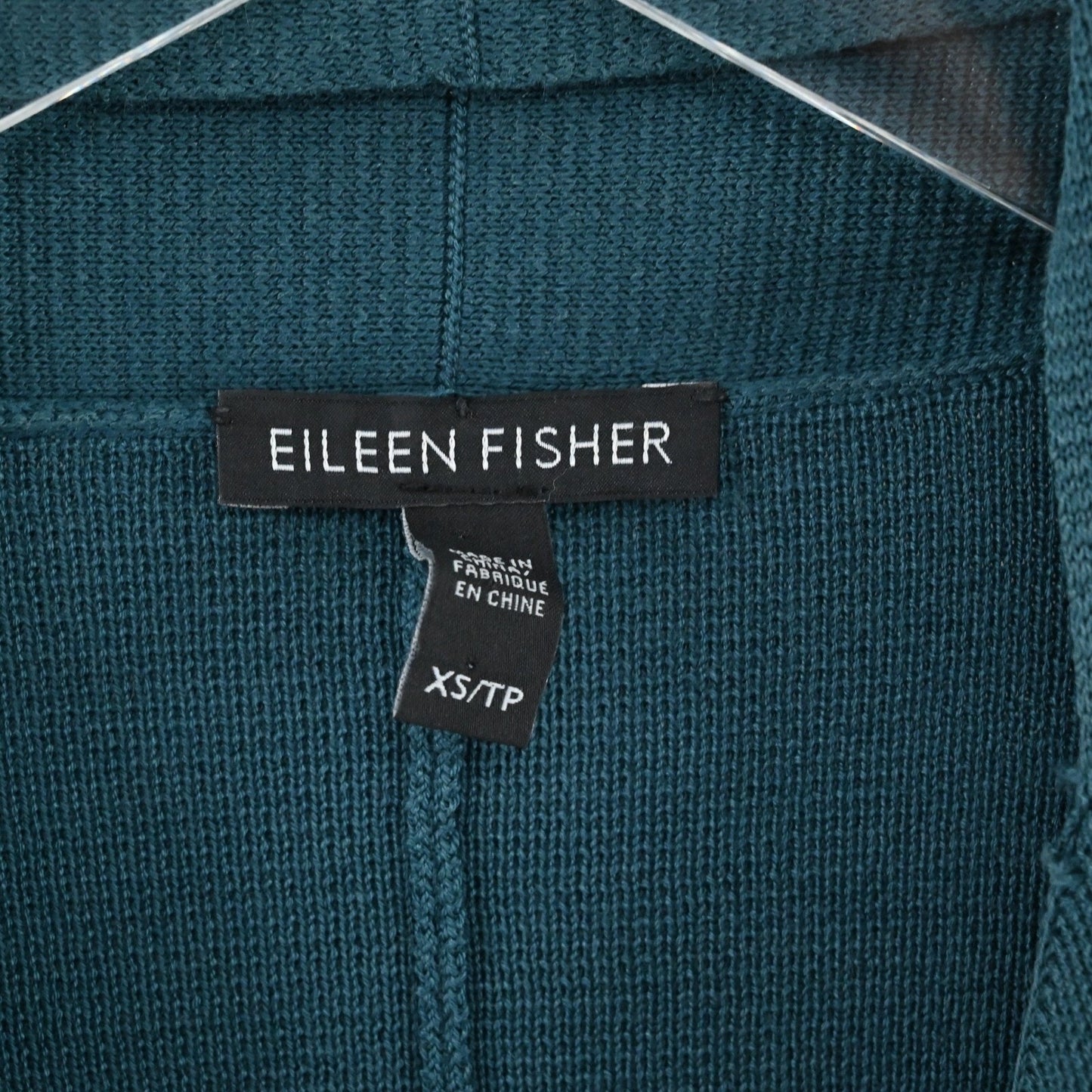 Eileen Fisher Womens Silk Cardigan Size XS Teal Blue Long Open Front Sweater