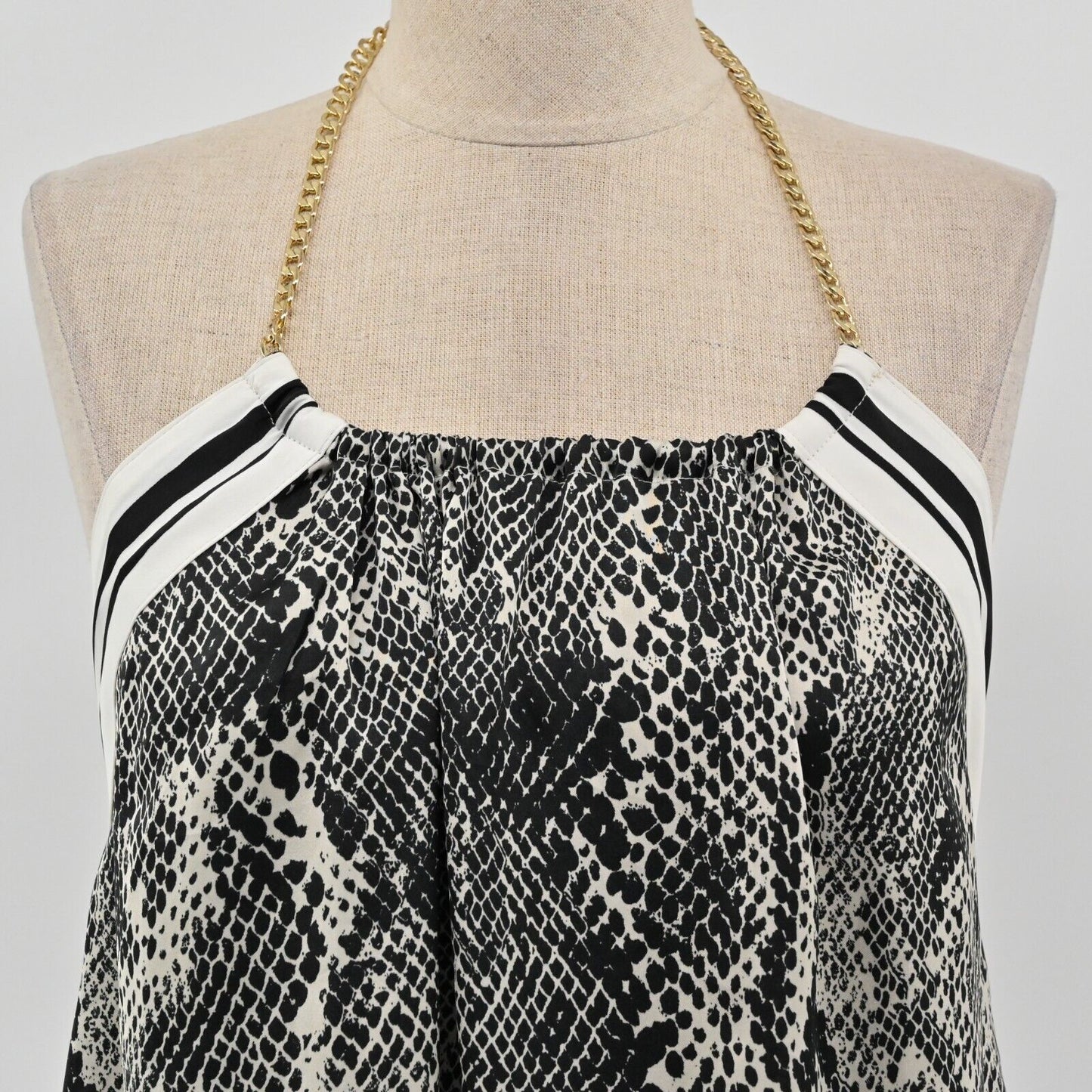 EXPRESS Top Womens Size XS Sleeveless Halter Snakeskin Stripe Print Tie Back