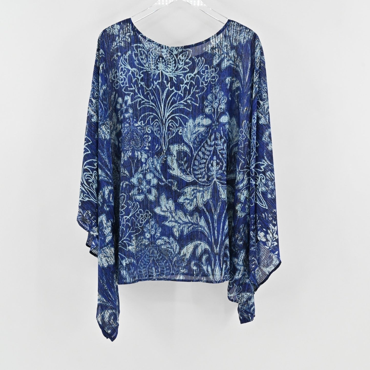Bob Mackie Womens Kaftan Blue Top Size 3X Metallic Floral Wearable Art Flowy NEW