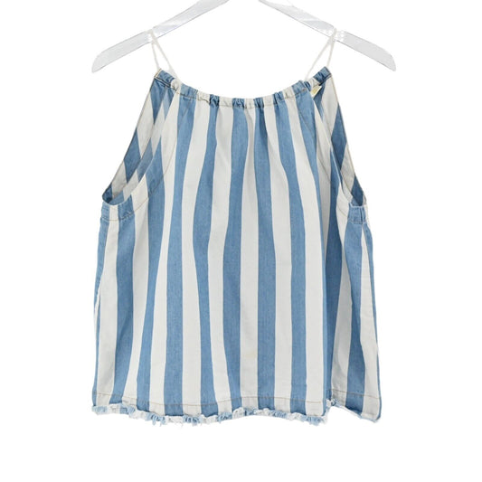 ANTHROPOLOGIE Top Womens Sz S MAEVE Chambray Printed Blue Stripe Halter Nautical