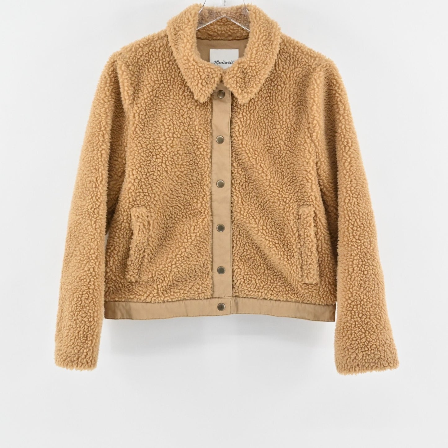 Madewell Portland Sherpa Camel Jacket Women M Faux Fur Button Front Teddy Coat
