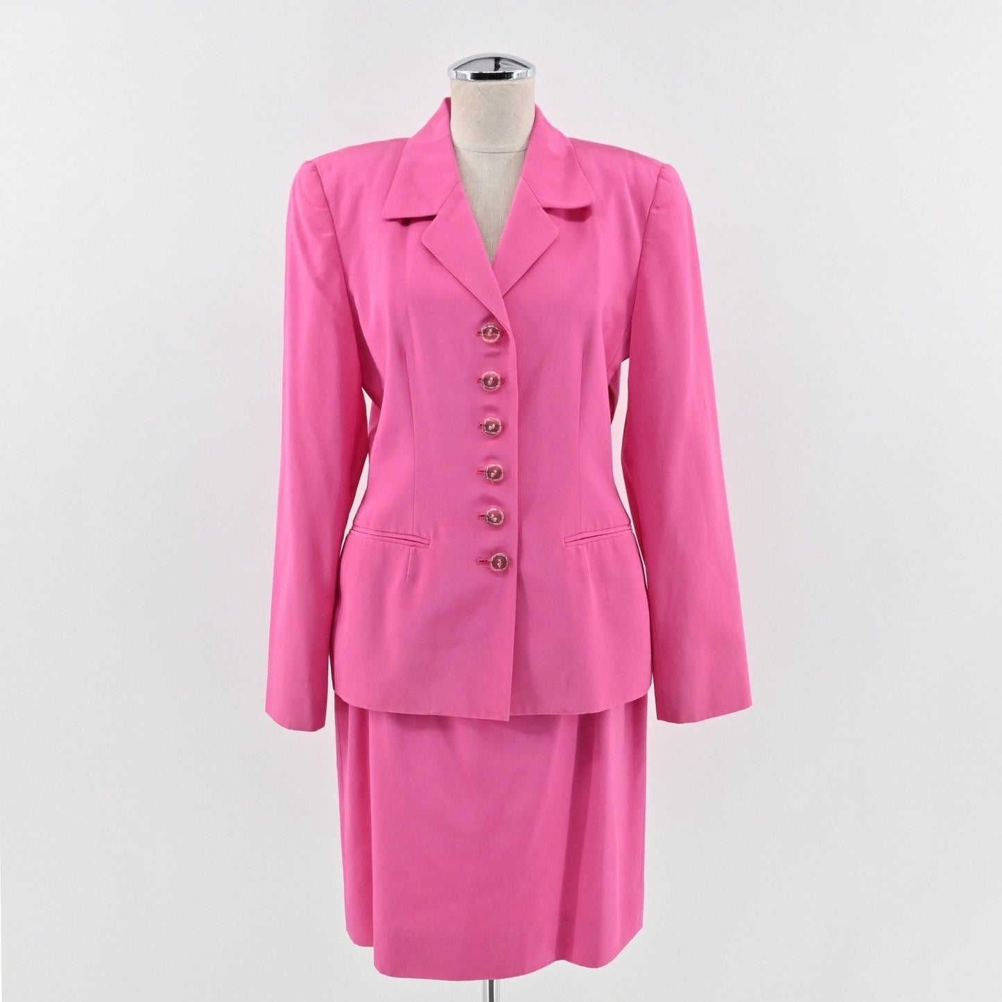 Vtg 90s Dana Buchman Skirt Suit Set Size 8/10 Pink Cotton Academia Preppy Career