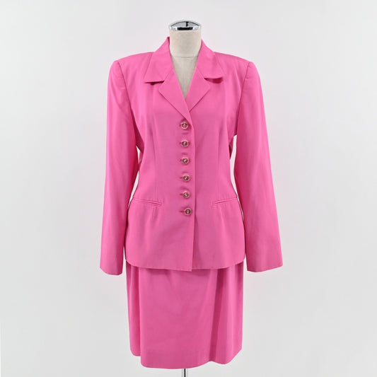 Vtg 90s Dana Buchman Skirt Suit Set Size 8/10 Pink Cotton Academia Preppy Career