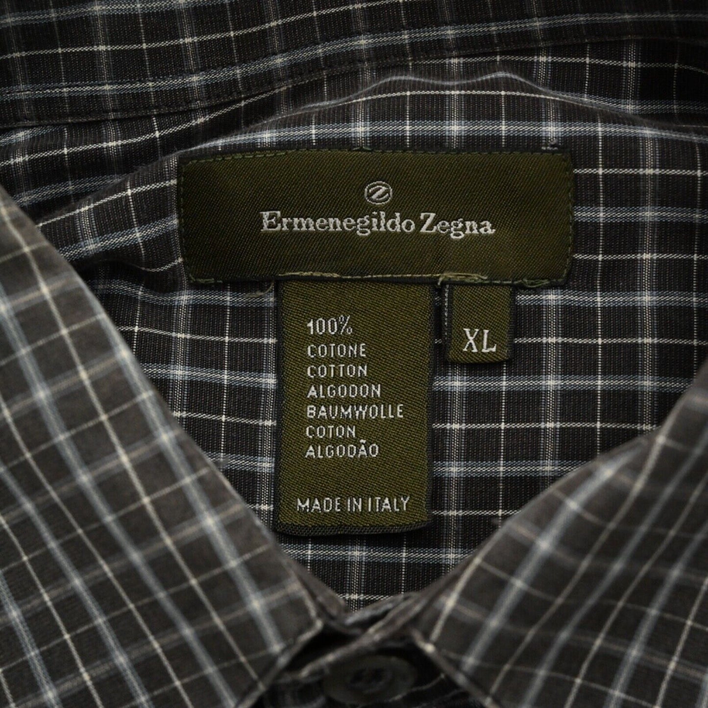 Vtg ERMENEGILDO ZEGNA Dress Shirt Mens Sz XL Black Plaid Button Down Cotton 90s