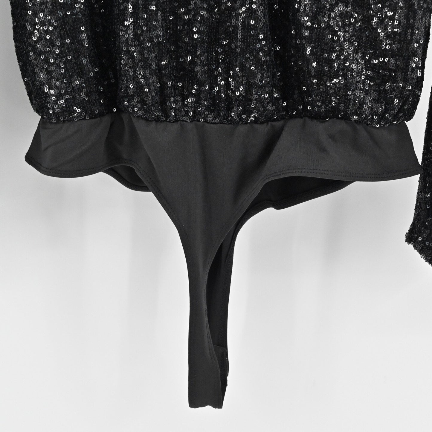 RACHEL ZOE Womens Sequin Bodysuit Size L Black V Neck Long Sleeve Glam Wrap Top