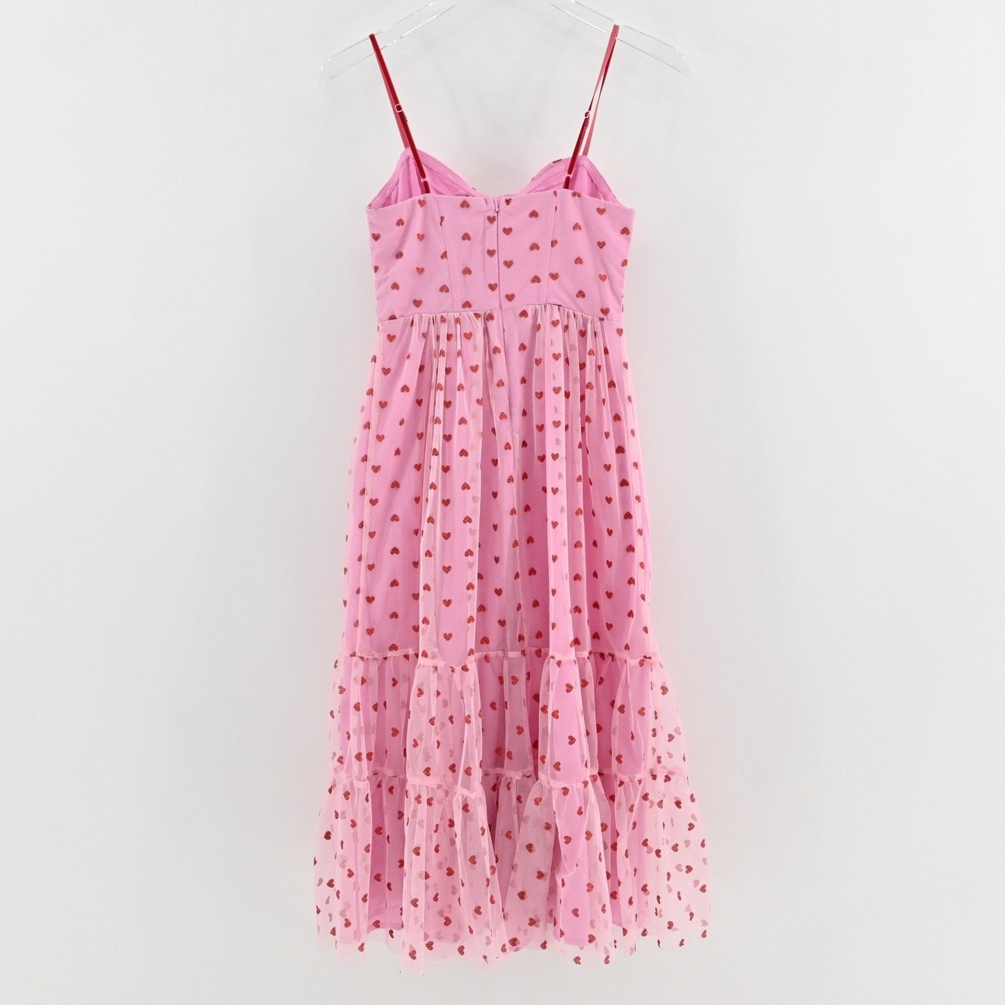 Betsey Johnson Foil Printed Tiered Sweetheart Dress Size 2 Heart Pink Romantic