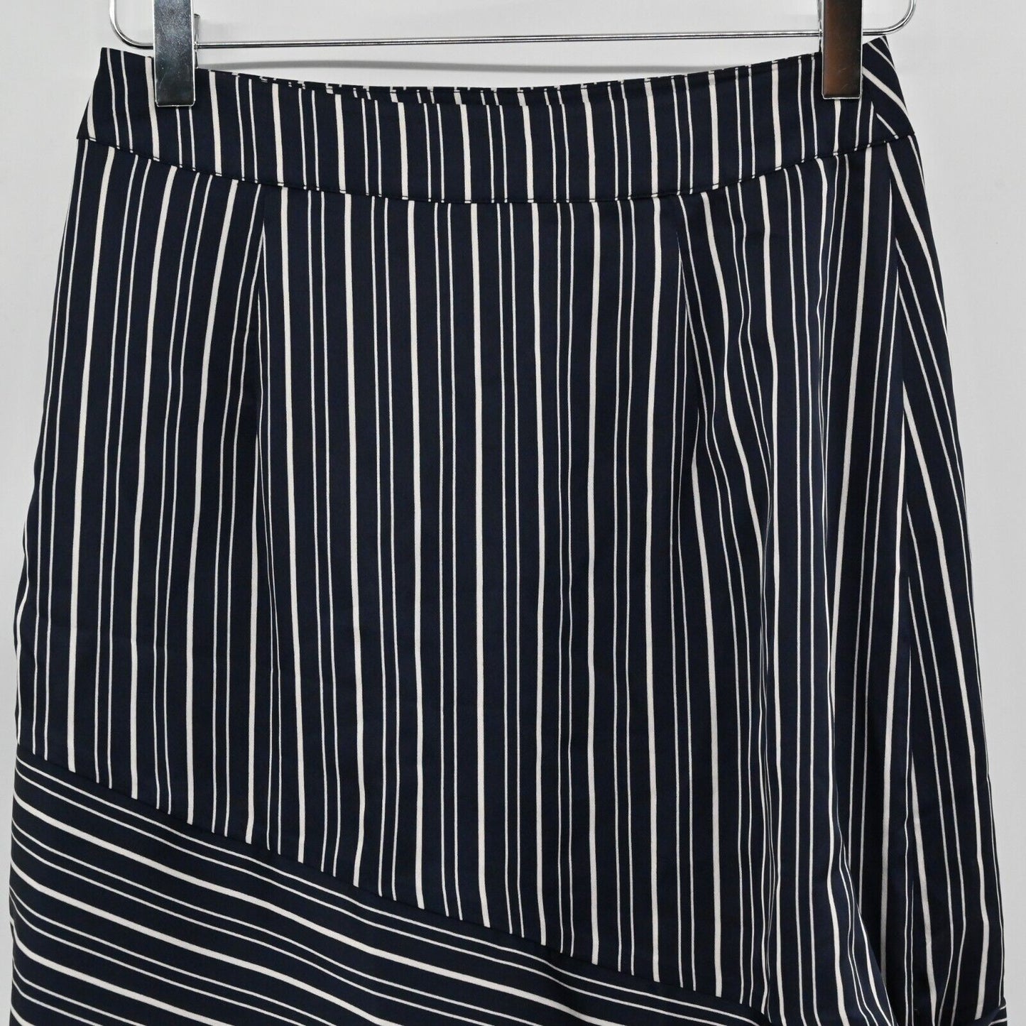 JOA Skirt Womens Sz 8 Navy Blue White Striped Asymmetric Tie Corpcore Office NEW