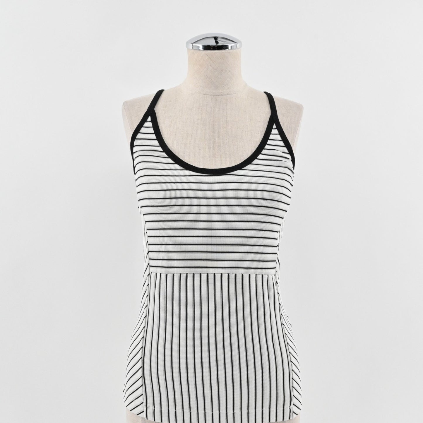 DEREK LAM 10C Womens Madison Ave Tank Top Size S ATHLETA White Black Stripe Gym