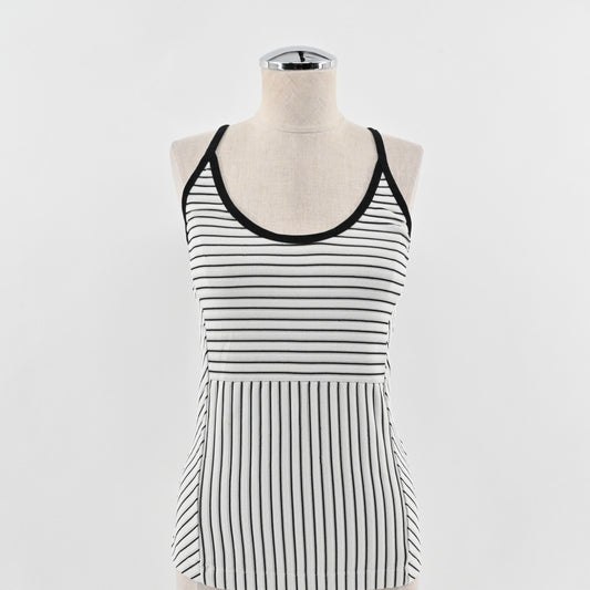 DEREK LAM 10C Womens Madison Ave Tank Top Size S ATHLETA White Black Stripe Gym