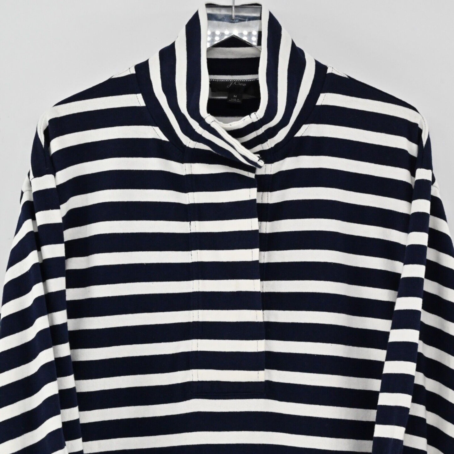 J CREW Sweatshirt Womens Size M Navy Blue White Stripe 100% Cotton Nautical Cape