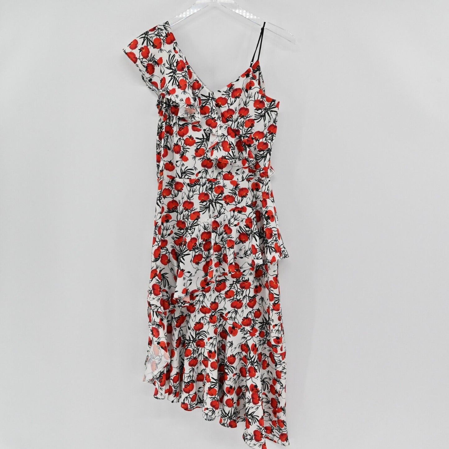 DELFI COLLECTIVE Dress Womens Sz S Zarina Midi Multi Floral Print Ruffle Detail