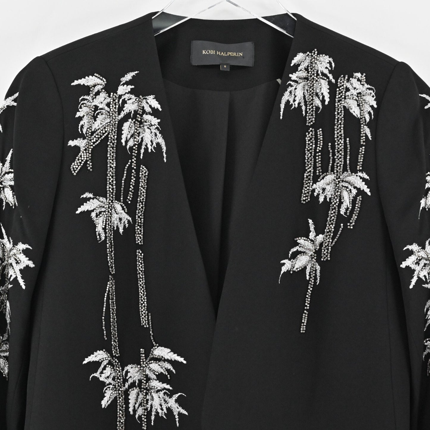 KOBI HALPERIN Embellished Jacket Womens Size S Black Beaded Palm Tree Blazer