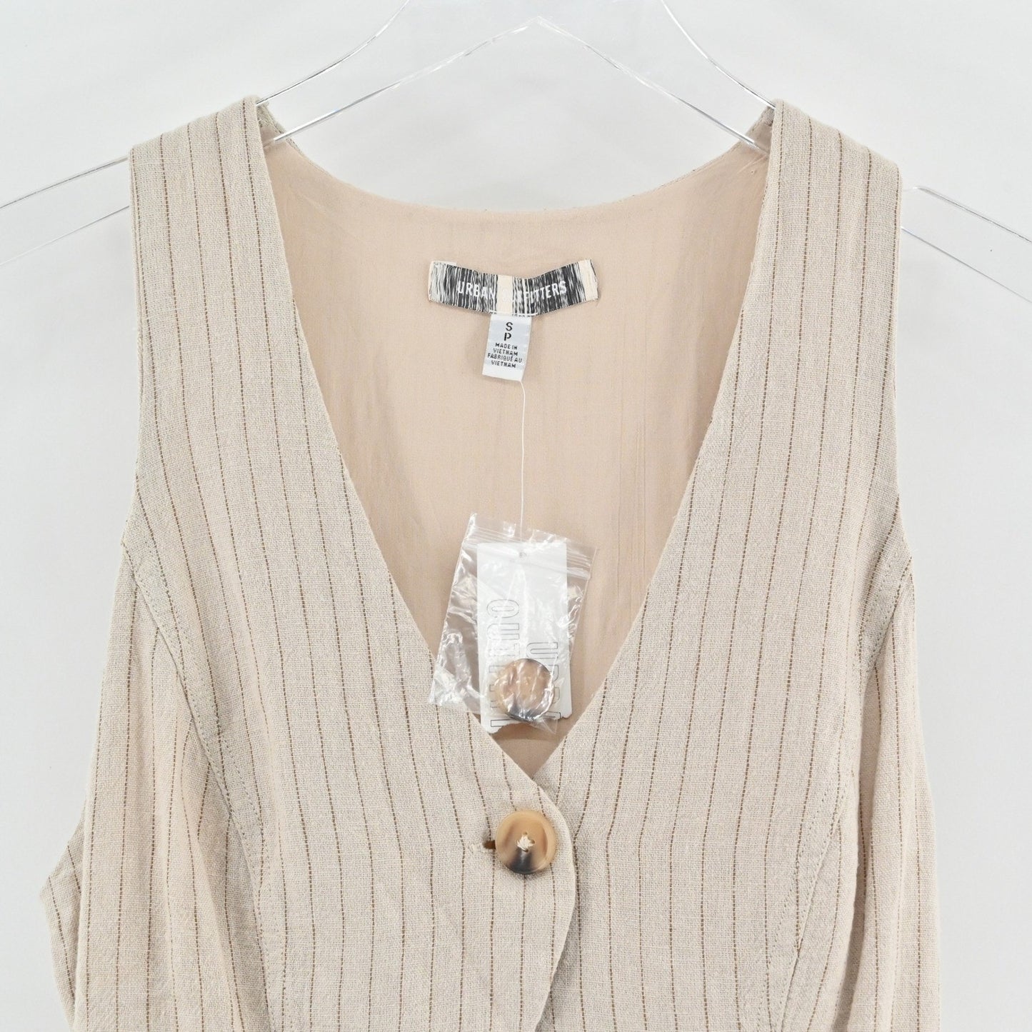 Urban Outfitters Womens Vest Top Size S Pinstripe Academia Preppy Linen Button