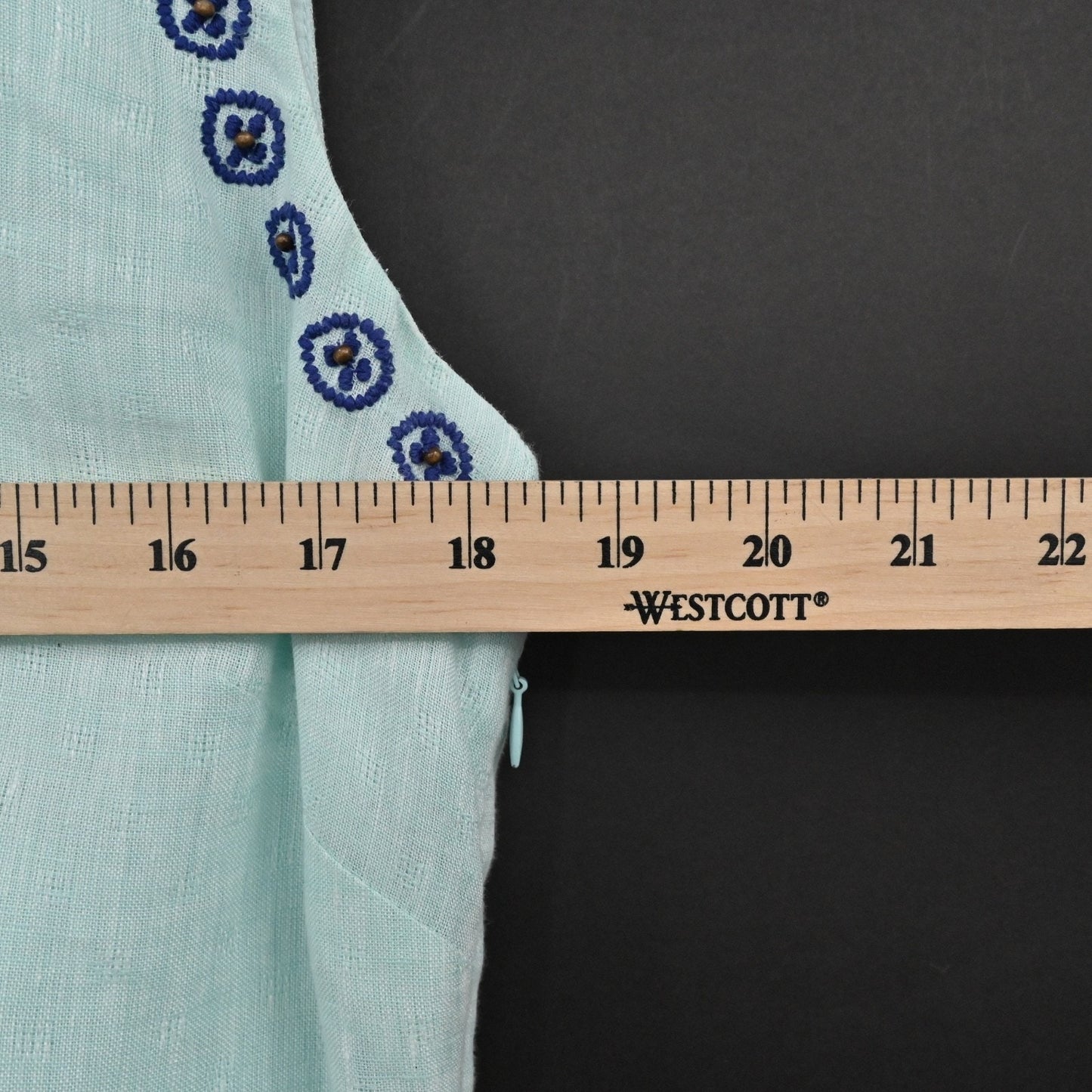 VINEYARD VINES Embroidered Beaded Shift Dress Sz 6 Blue Linen Cotton Sleeveless