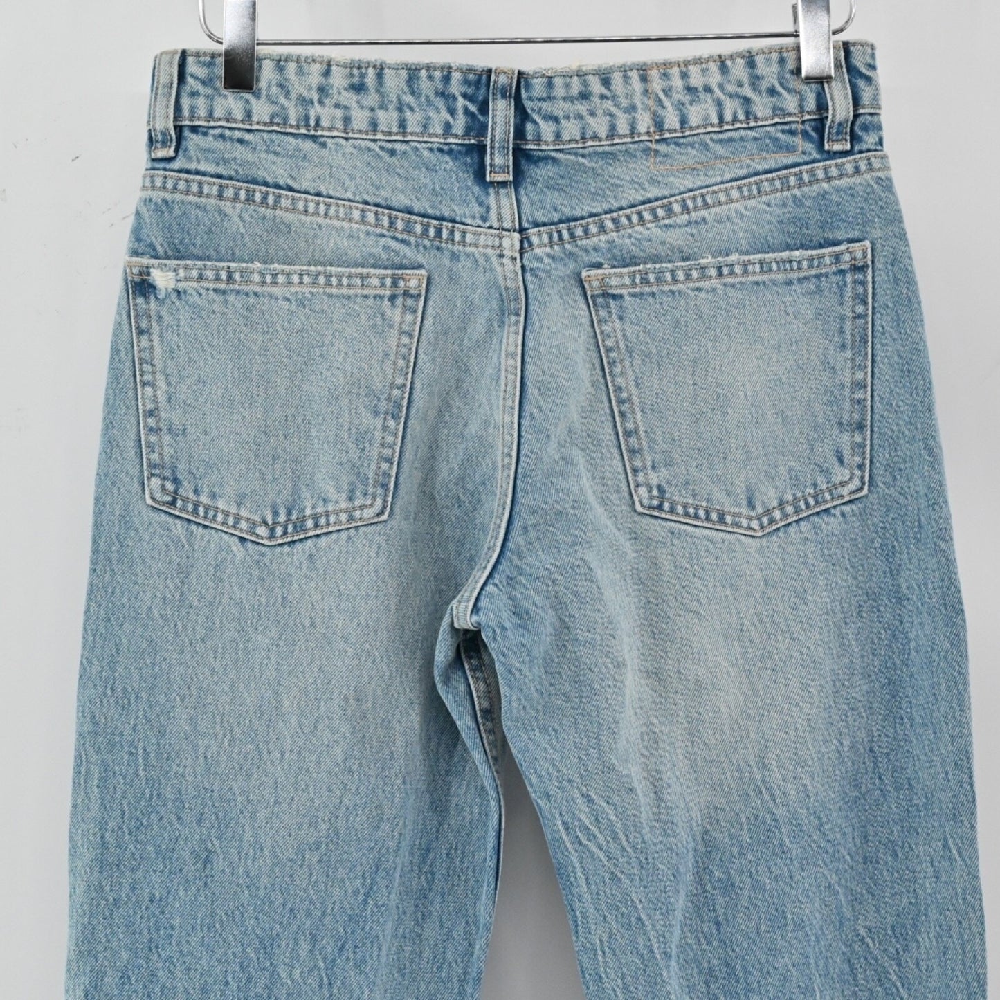 ZARA Womens Button Fly Jeans Size 4 Straight Leg Light Wash Distressed Mid Rise