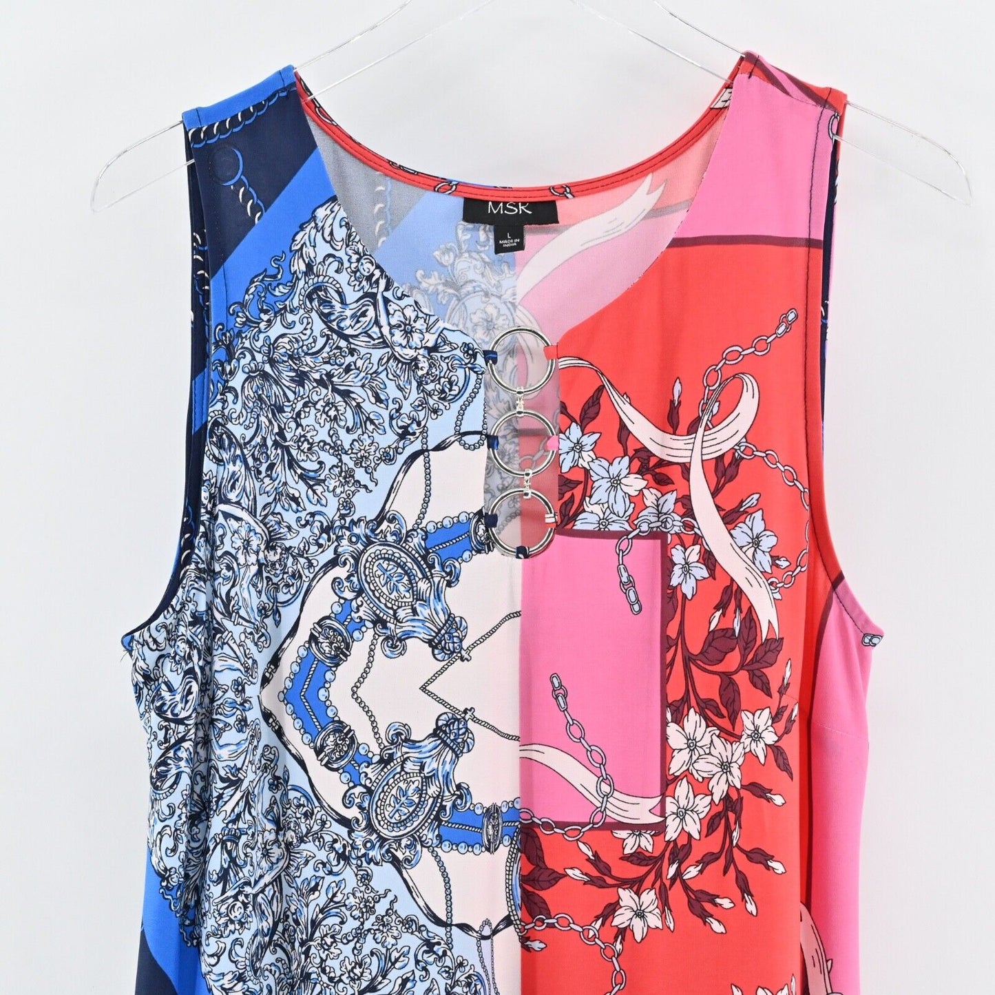 MSK Dress Size L Colorblock Baroque Mix Print Jersey Scoop Neck Sleeveless Shift