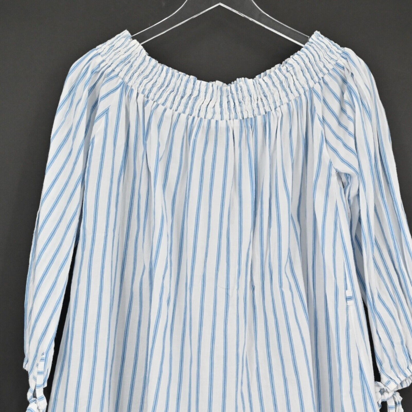 FAITHFULL THE BRAND Dress Womens Size 4 Milos Off The Shoulder Mini Blue Stripe