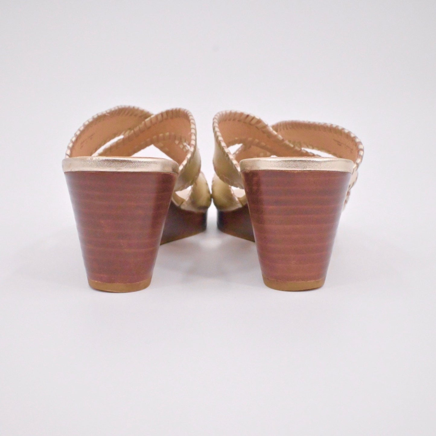 Jack Rogers Womens Jackie Midi Wedges Sandals Sz 8 Gold Metallic Leather Slip On