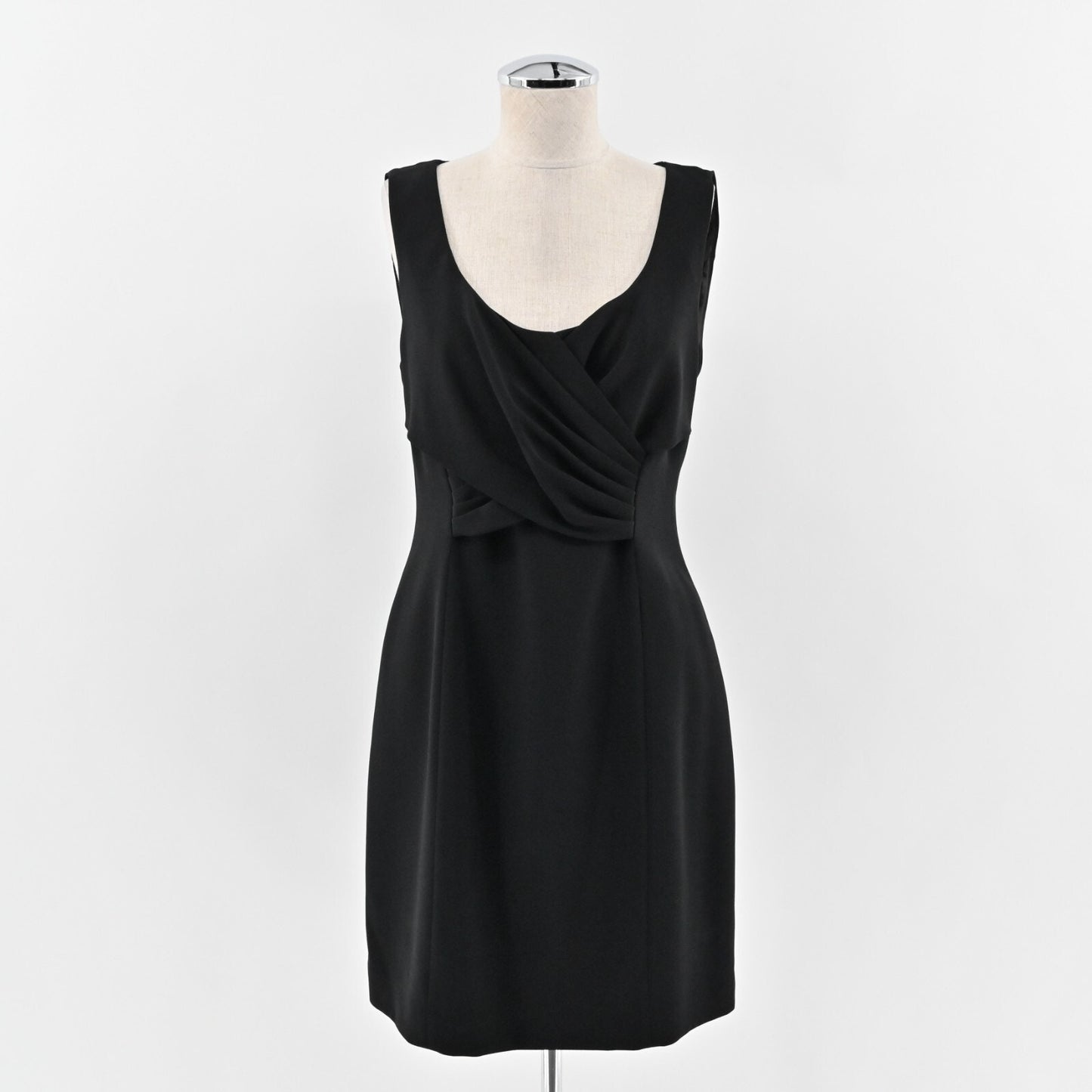 ELIE TAHARI Dress Size 8 Black Scoop Neck Pleated Front Detail Sleeveless Mini