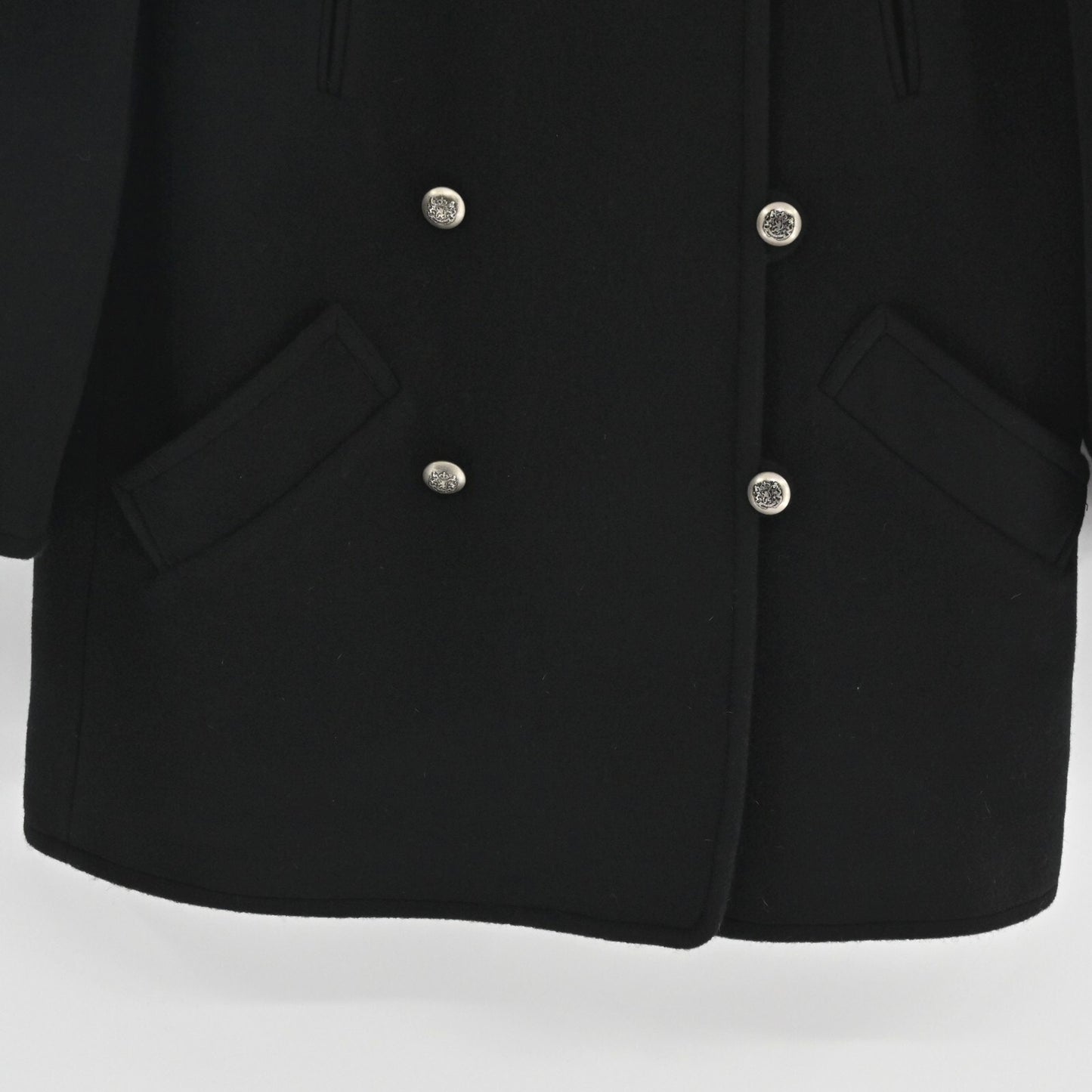 Vtg ANNE KLEIN Womens Wool Pea Coat Size XS Black Mid Double Breasted USA 90s