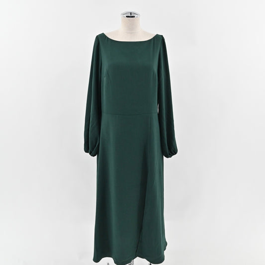 ALEXIA ADMOR Midi Dress Size 12 Emerald Green Bateau Neck ALine Long Sleeve NEW