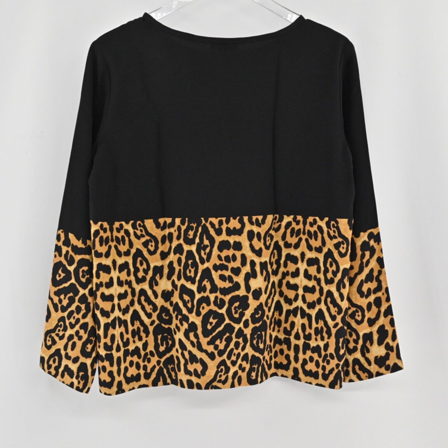 INTERMIX Top Womens Size S Colorblock Black Leopard Print 100% Silk Long Sleeves