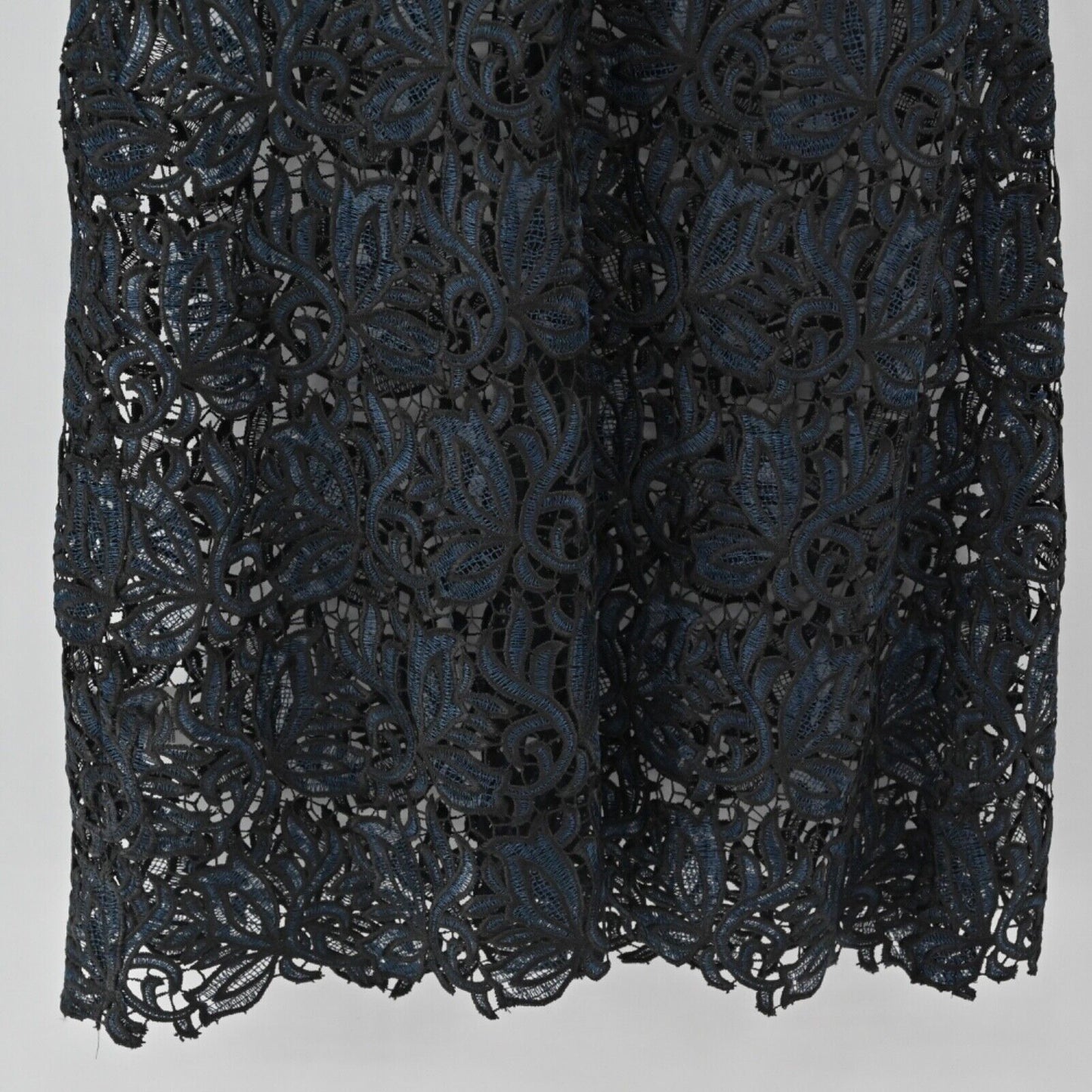 ELIE TAHARI Dress Womens Size 6 Black Blue Sheer Crochet Lace Sleeveless Sheath