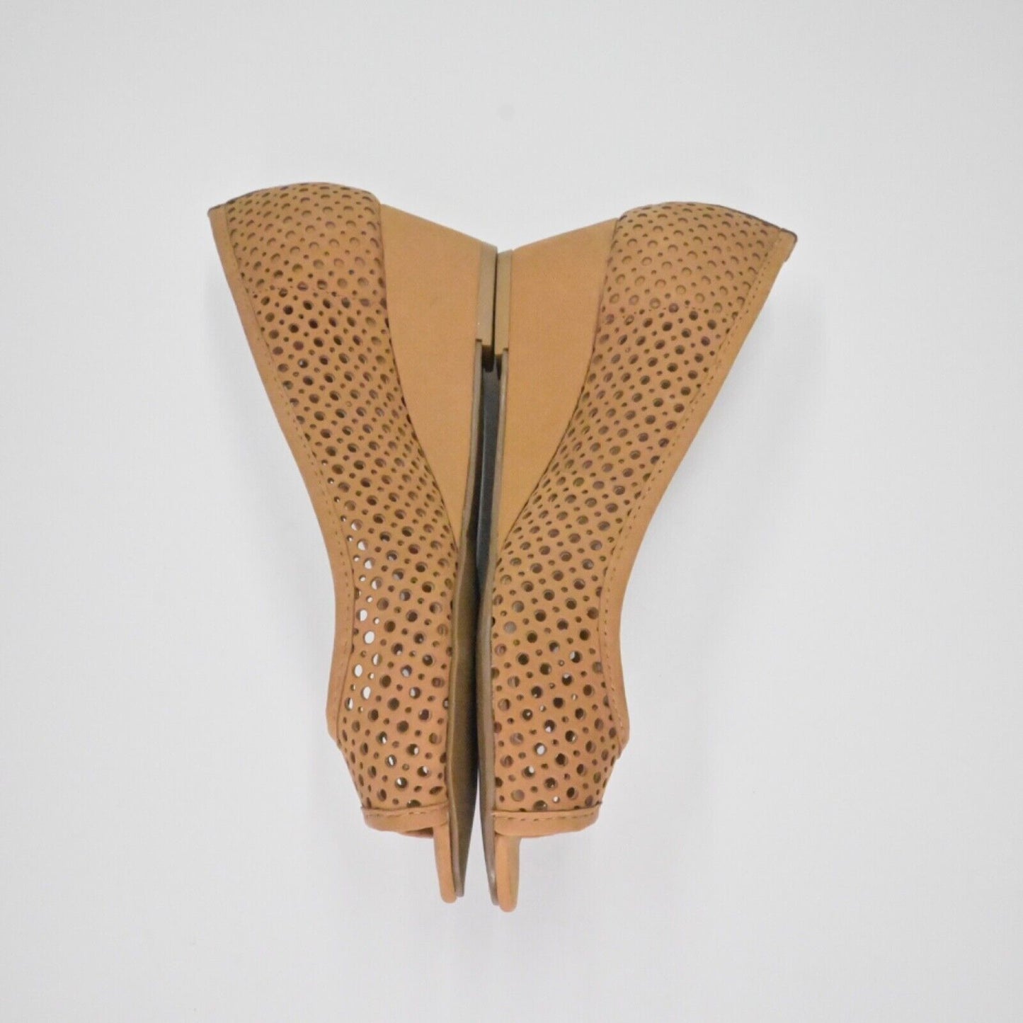 FRENCH SOLE Pumps Womens Size 6 Brown Perforated Nubuck Peep Toe Necessary Wedge