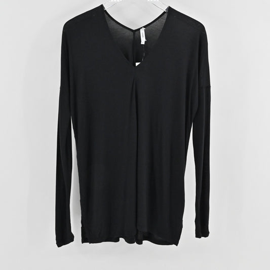 Vince Womens Long Sleeve Double Vee Tee Size XS Black Viscose Casual Top NEW