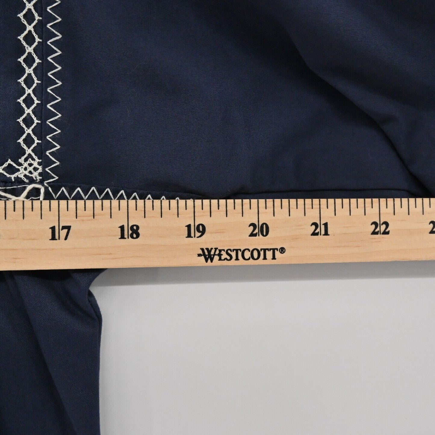KOCH Dress Sz S Embroidered Trim Navy Long Sleeve Cotton Poplin Cottagecore Boho