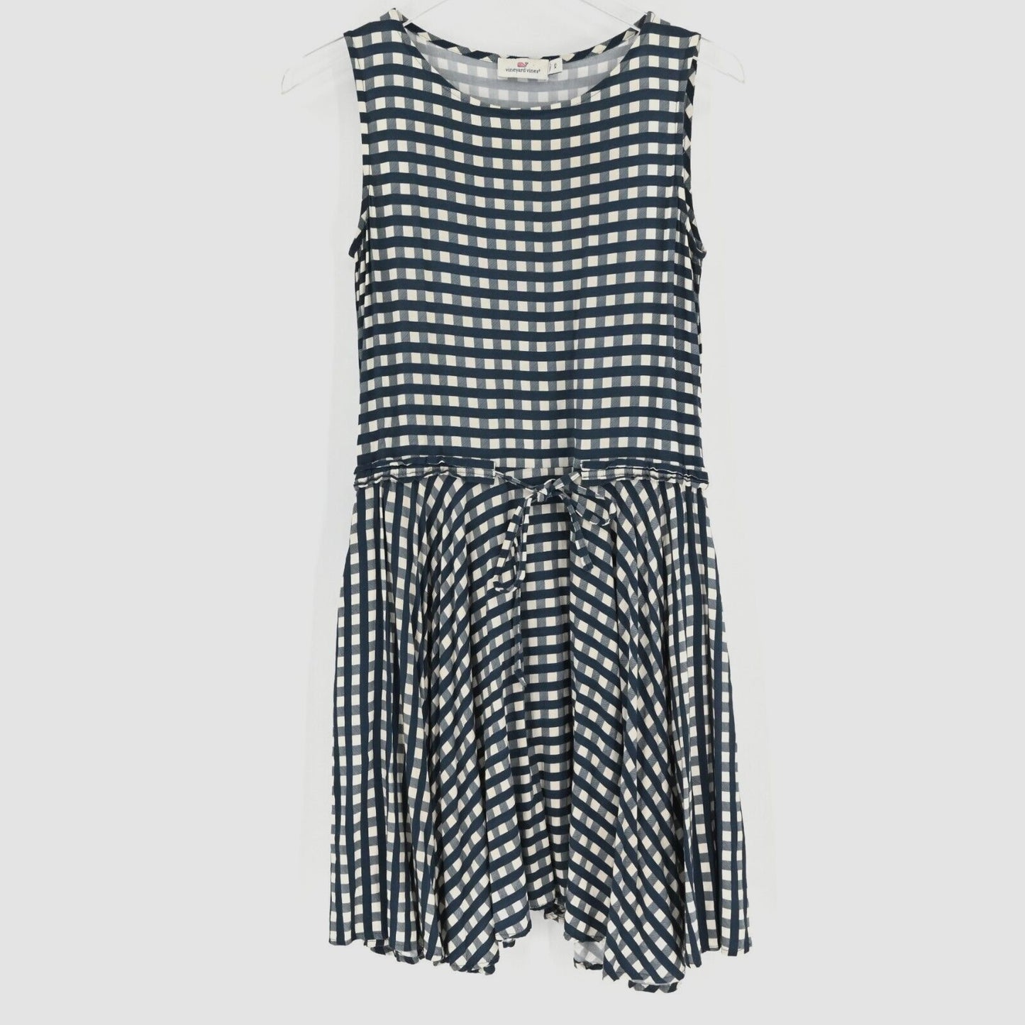 VINEYARD VINES Womens Gingham Moonshine Dress Size XS Navy Blue Tie Sleeveless