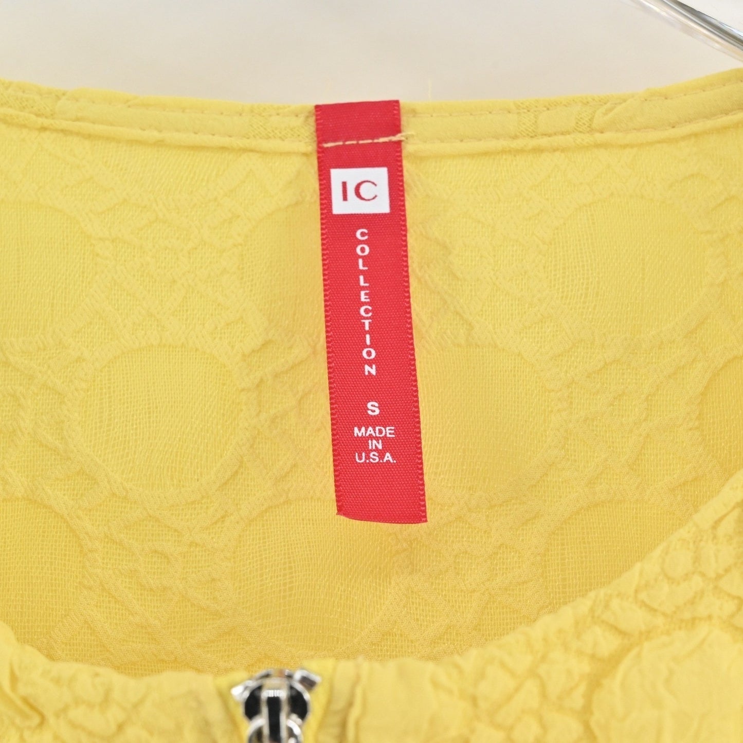 IC By Connie K Womens Yellow Jacket Size S Textured Sunny Zip Front Collarless