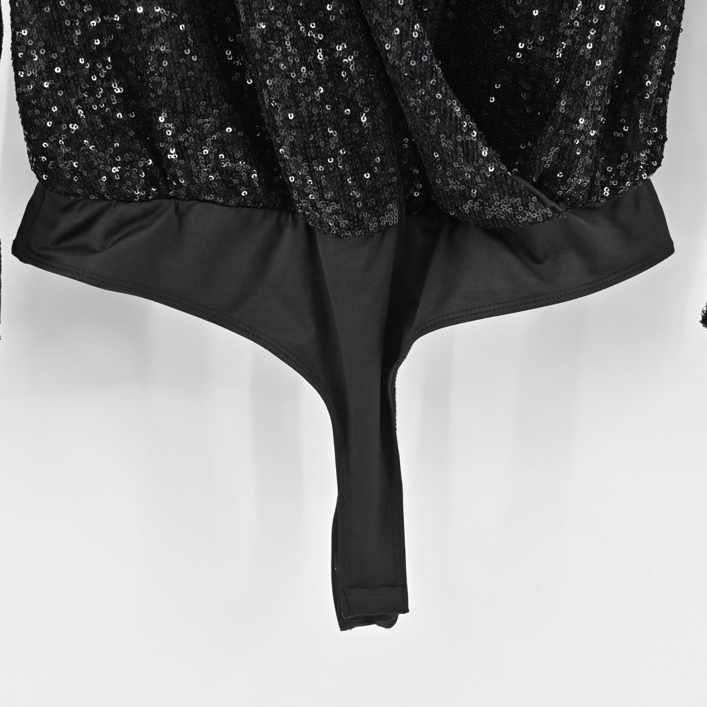 RACHEL ZOE Womens Sequin Bodysuit Size L Black V Neck Long Sleeve Glam Wrap Top