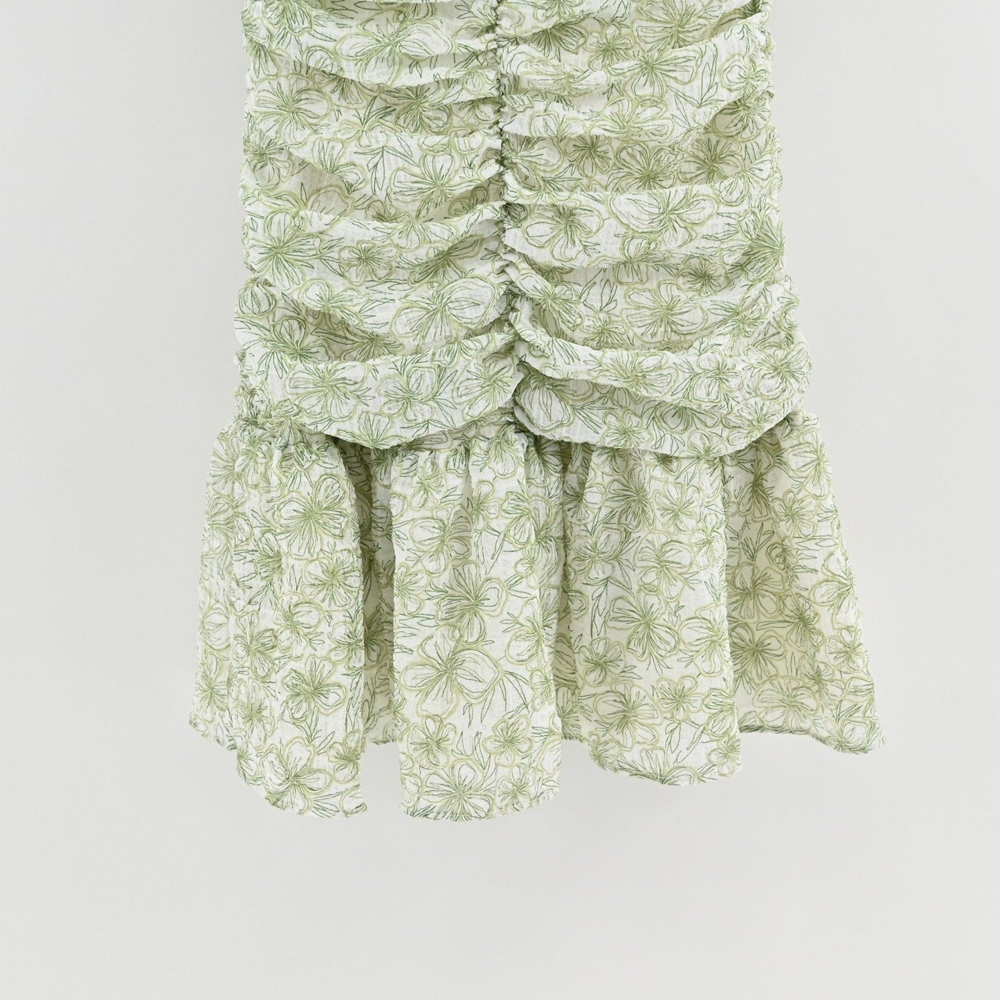 En Saison Monique Ruched Floral Mini Dress Size S Romantic Green Puff Sleeve