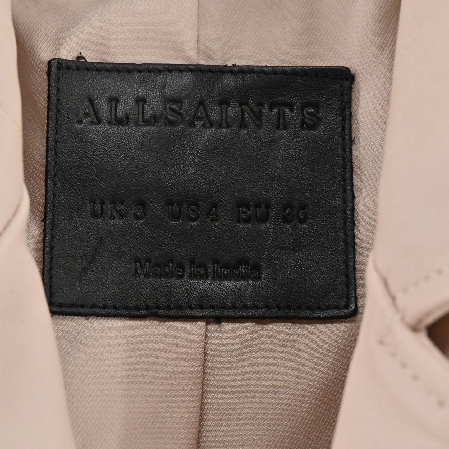 AllSaints Balfern Leather Biker Jacket Size 4 Beige Pink Lamb Rocker Edgy Moto