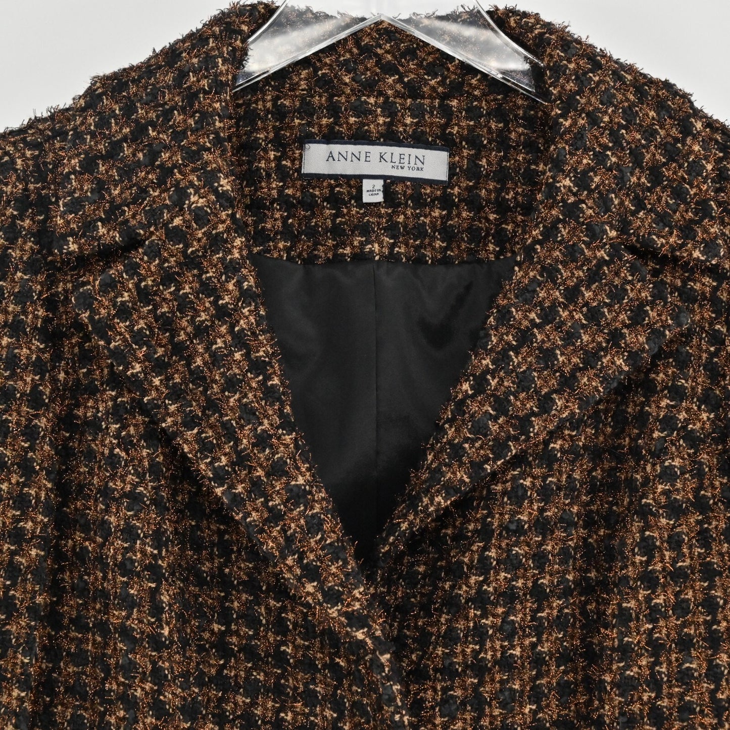 Vtg ANNE KLEIN Womens Wool Tweed Blazer Size 2 Academia Preppy Retro Career 00s