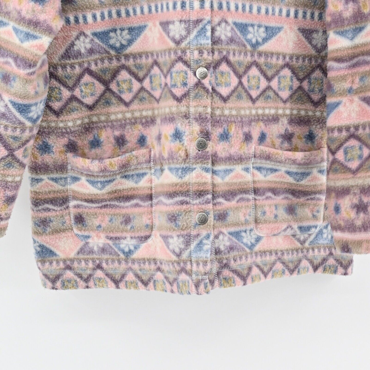 Vtg ALFRED DUNNER Jacket Womens Size L Pink Fair Isle Fleece Button Shacket 90s