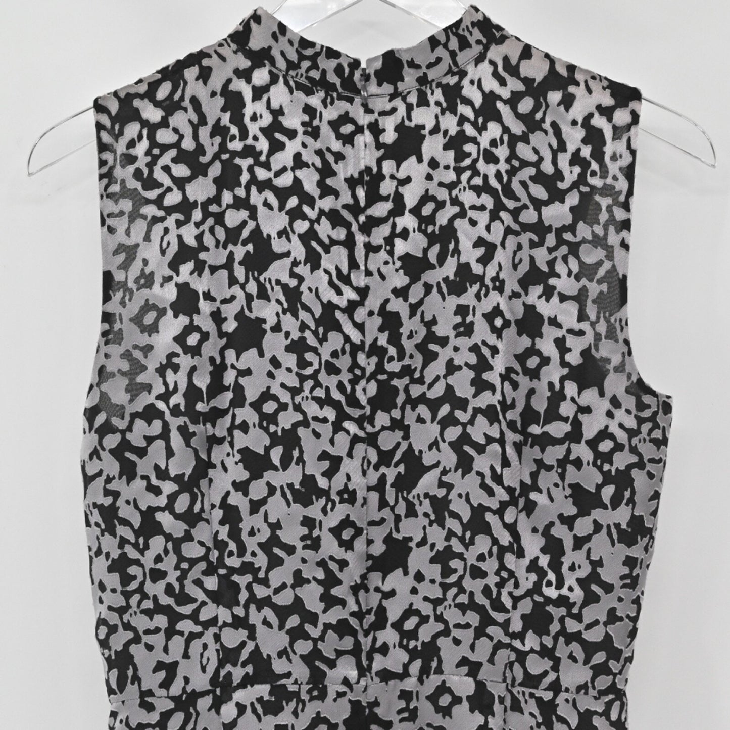 Brooks Brothers Floral Sheath Dress Sz 6 Black Gray Sleeveless Mock Neck Burnout