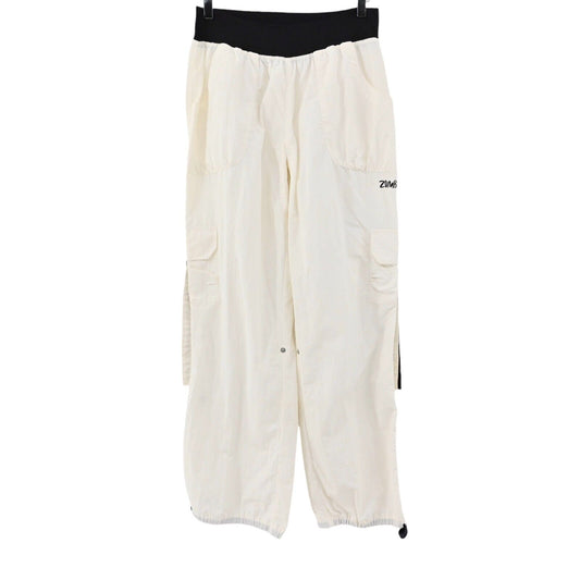 Vtg ZUMBA Pants Womens Size XXL Nylon Cargo Pocket Ivory Black Y2k Fitness Dance