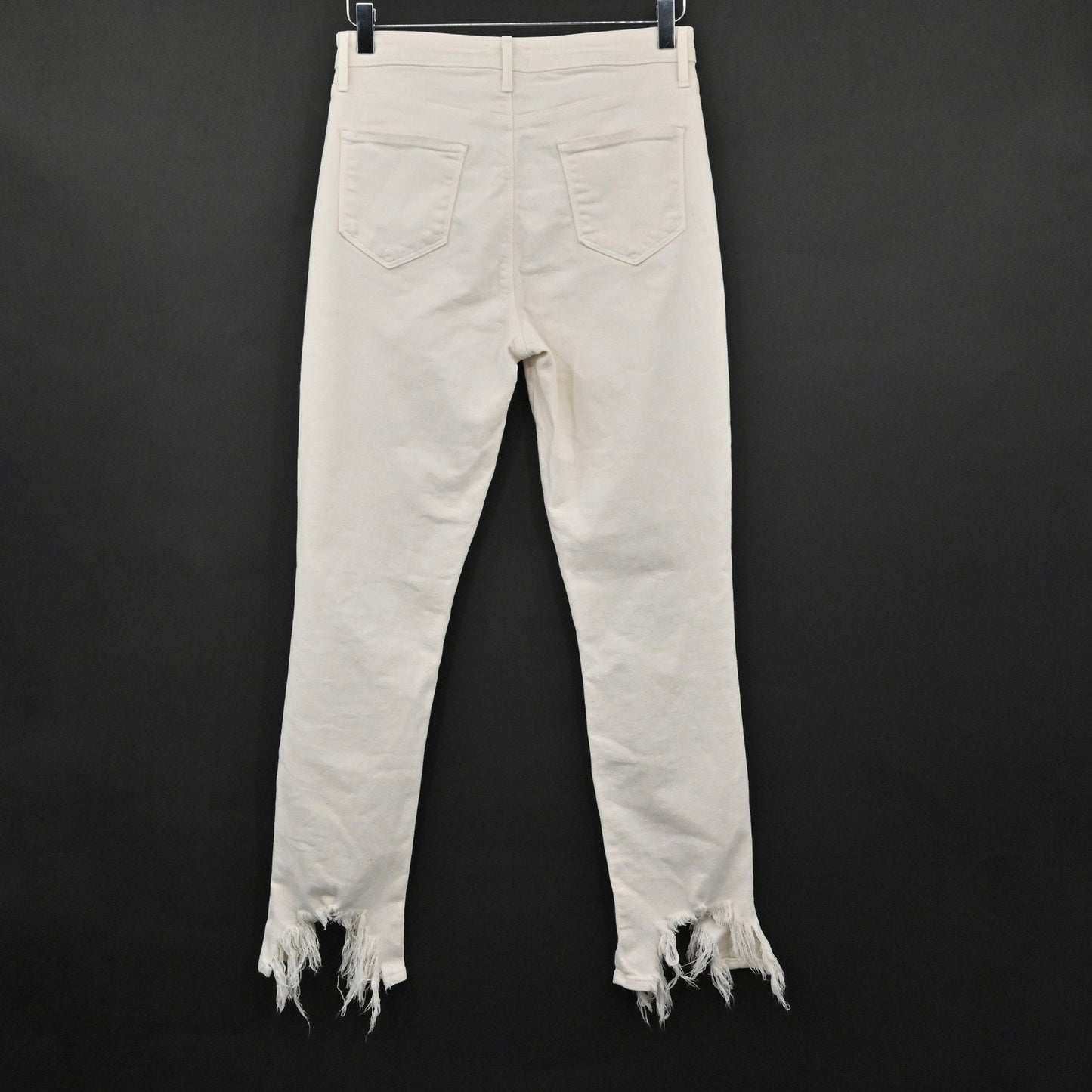 L'Agence Womens Distressed Jeans 27 Cream High Line Skinny Frayed Hem Ripped USA