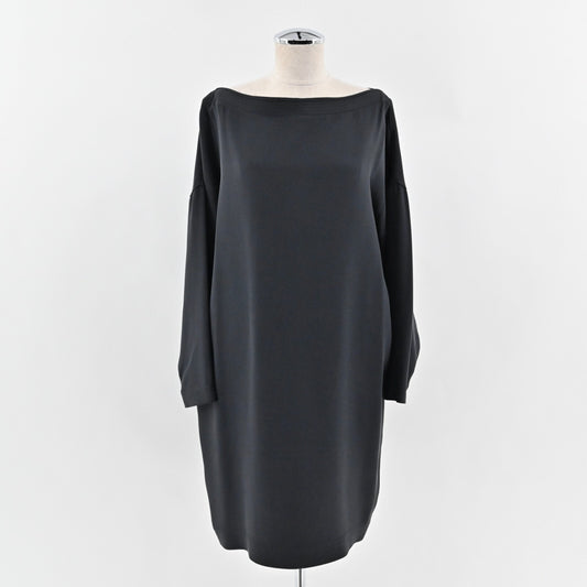 JENNIFER GEORGE Dress Size M Solid Black Silk Bateau Neck Long Sleeve Shift
